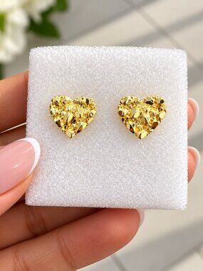 14mm Heart Nugget Earring Unisex Hip Hop Iced 14K Gold plated Stud Fashion